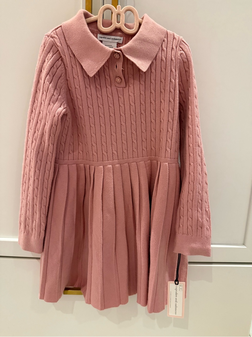 Cupcakes and Cashmere Dusty Pink Cable-Knit Polo Dress (5T)